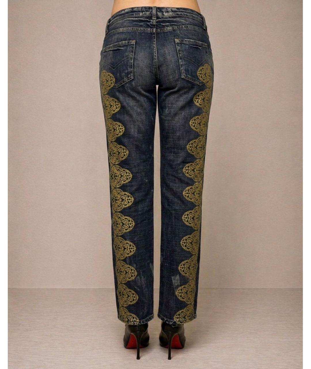 JUST CAVALLI Темно-синие хлопковые прямые джинсы, фото 4