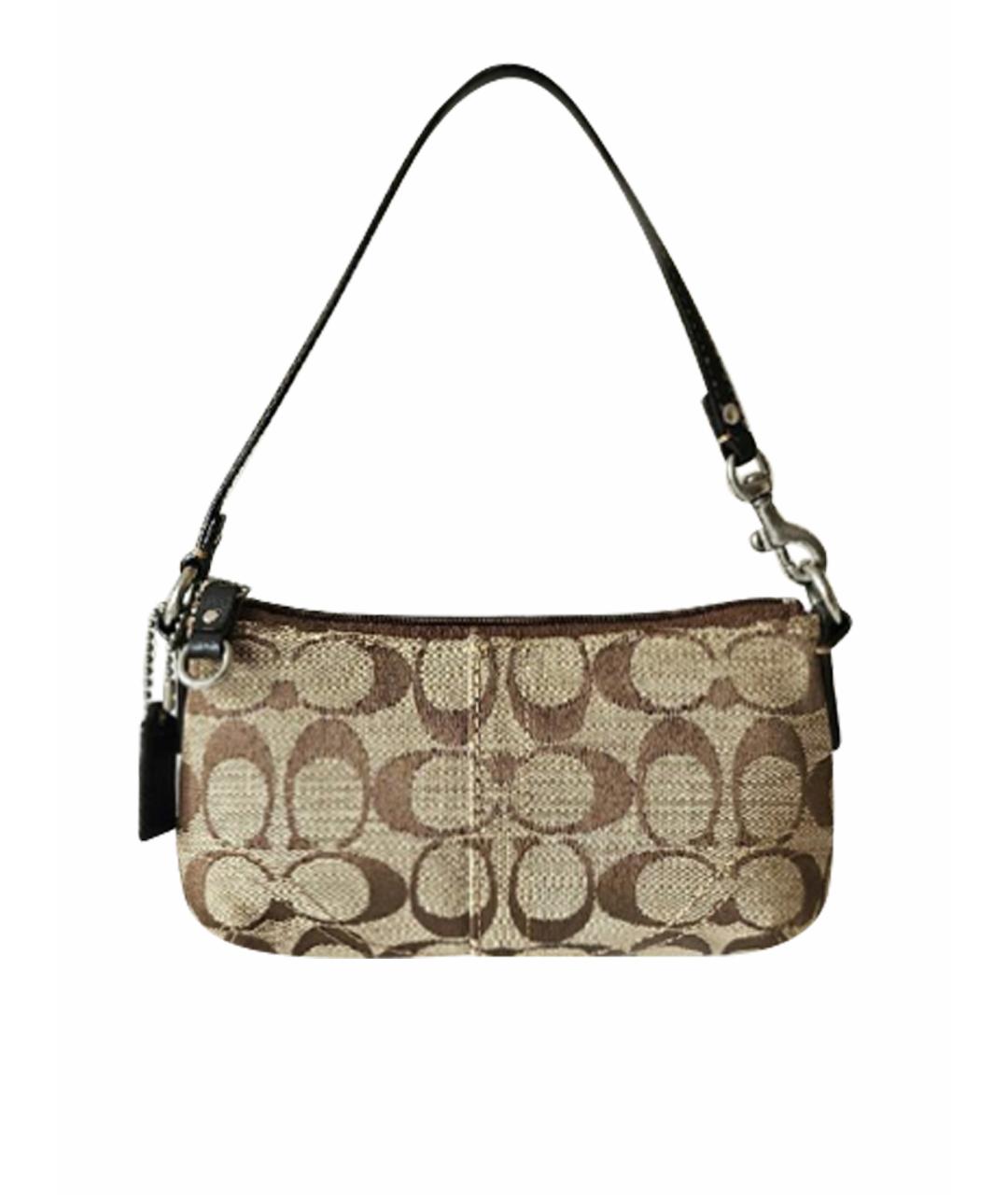 COACH Коричневая тканевая сумка с короткими ручками, фото 1