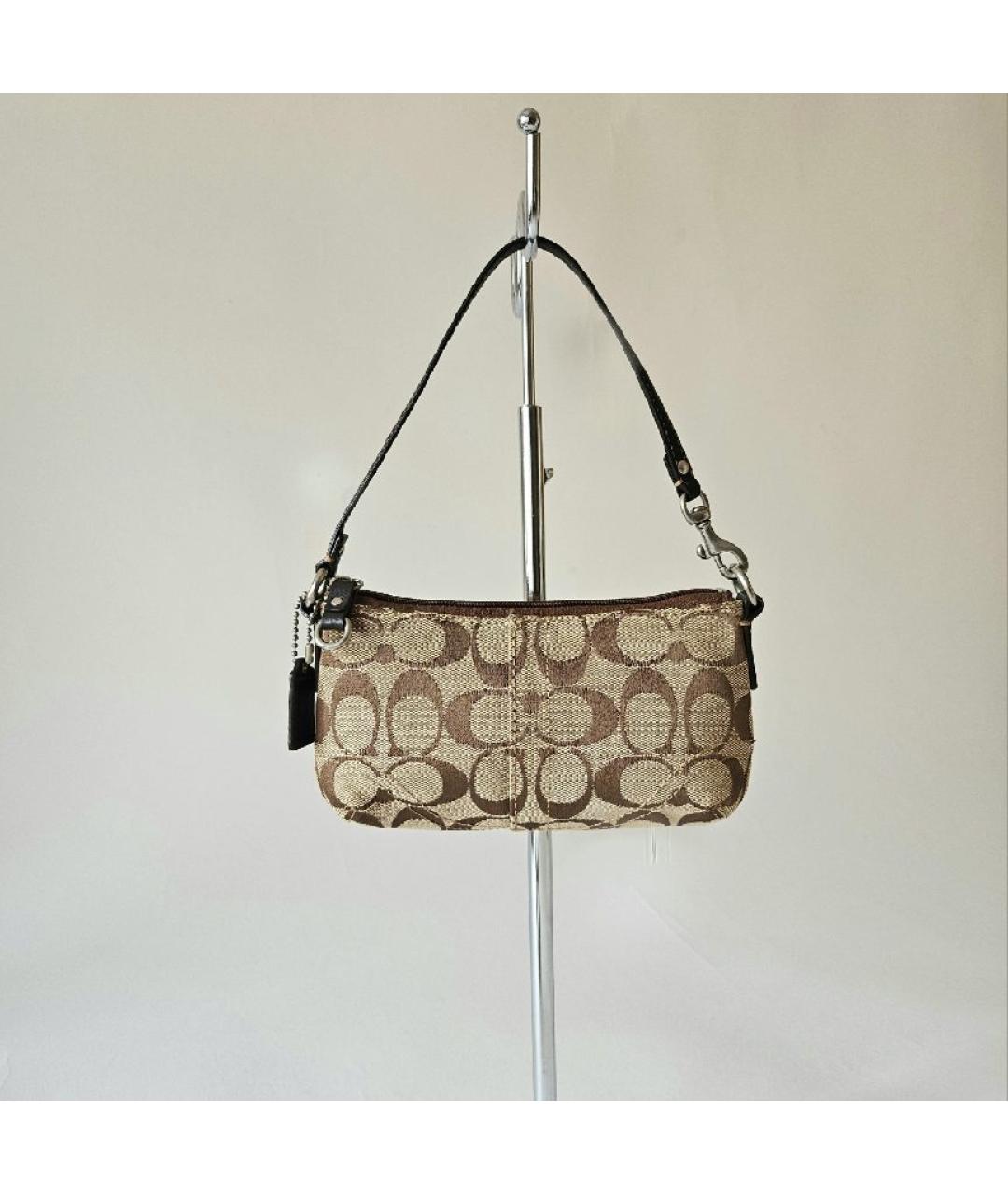 COACH Коричневая тканевая сумка с короткими ручками, фото 8