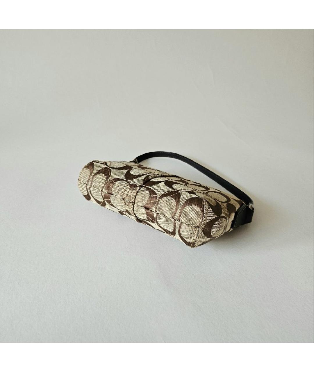 COACH Коричневая тканевая сумка с короткими ручками, фото 5