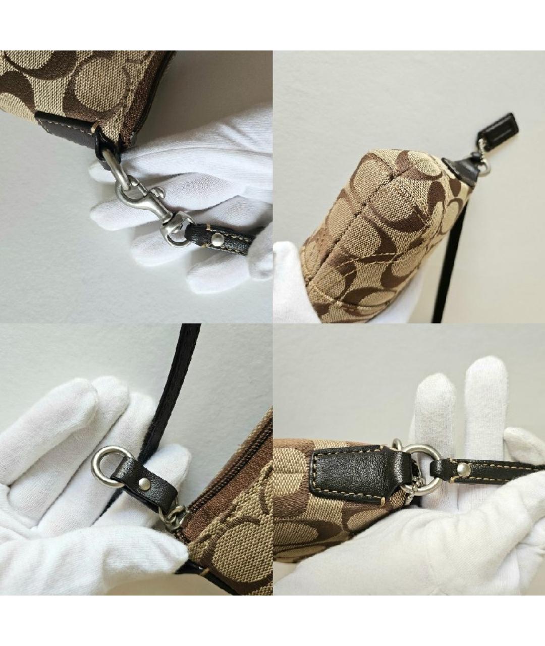 COACH Коричневая тканевая сумка с короткими ручками, фото 4