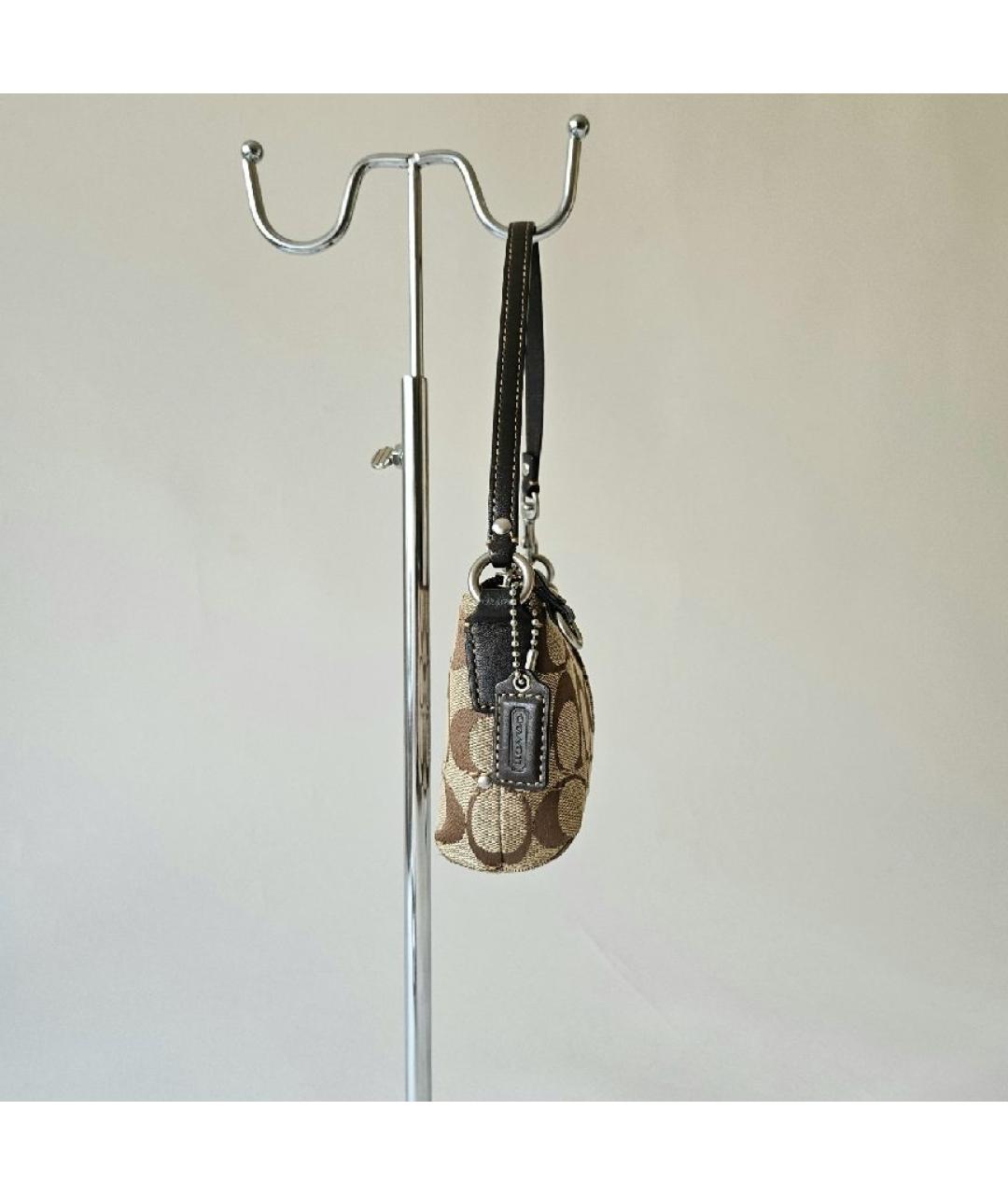 COACH Коричневая тканевая сумка с короткими ручками, фото 3