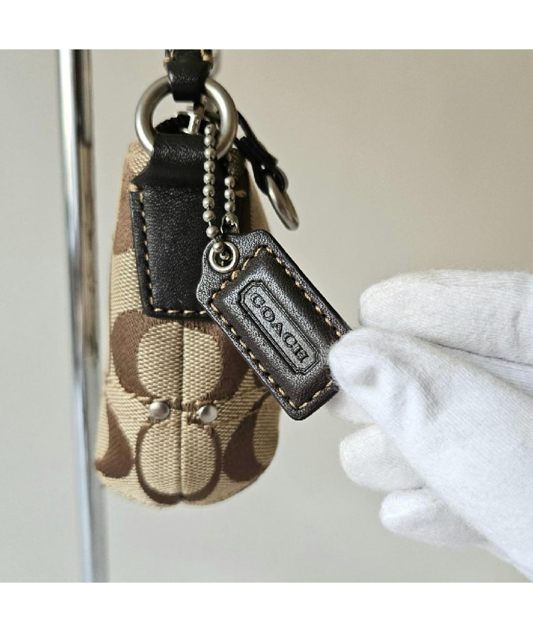 COACH Коричневая тканевая сумка с короткими ручками, фото 7