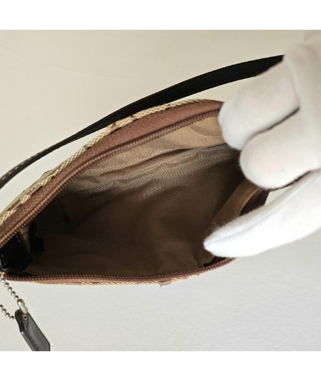COACH Коричневая тканевая сумка с короткими ручками, фото 6