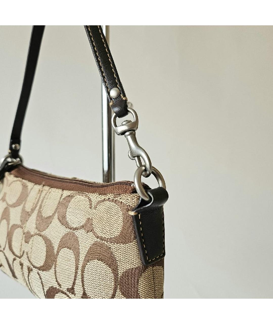 COACH Коричневая тканевая сумка с короткими ручками, фото 2