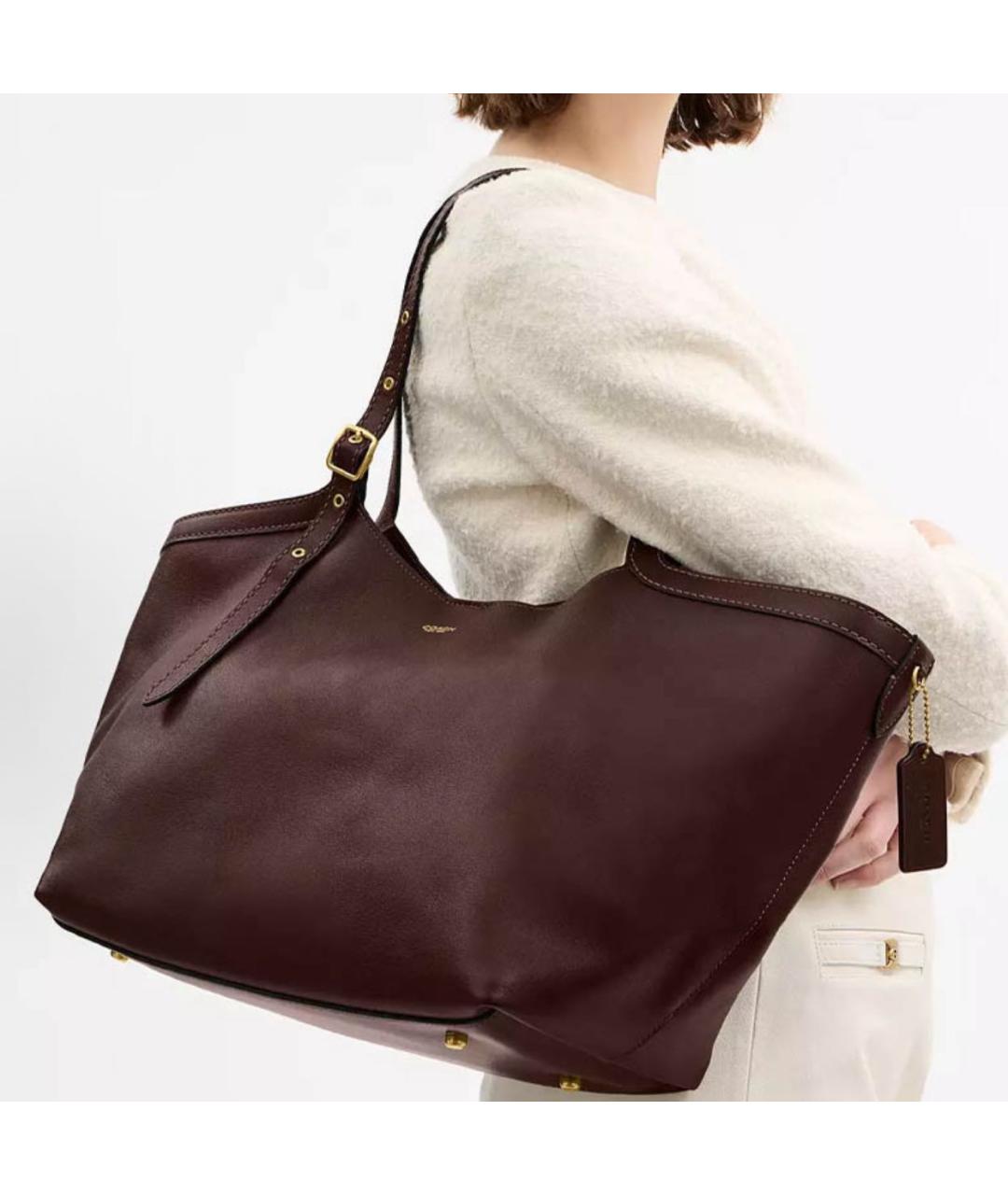 COACH Коричневая кожаная сумка тоут, фото 4