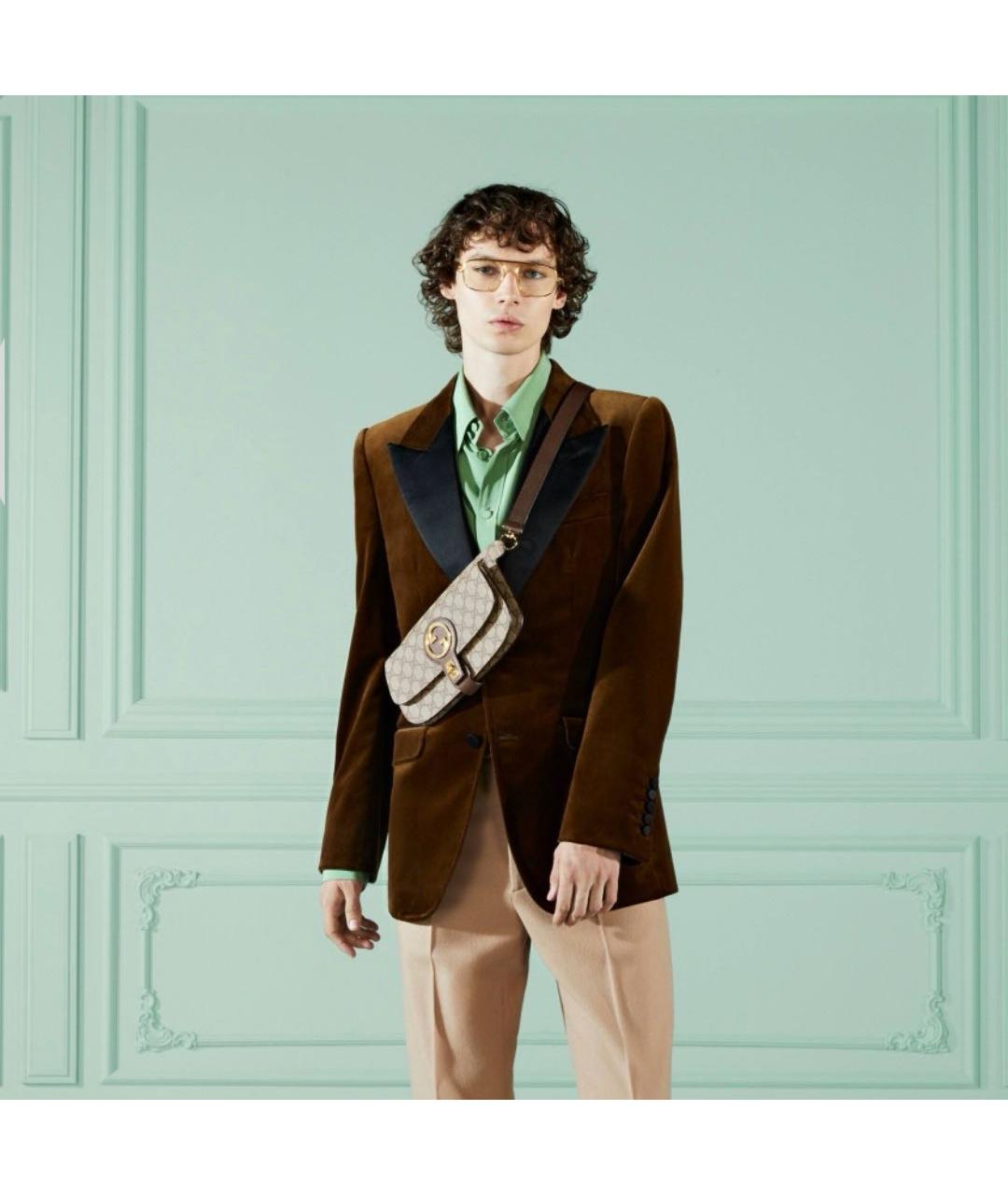 GUCCI Бежевая кожаная поясная сумка, фото 5