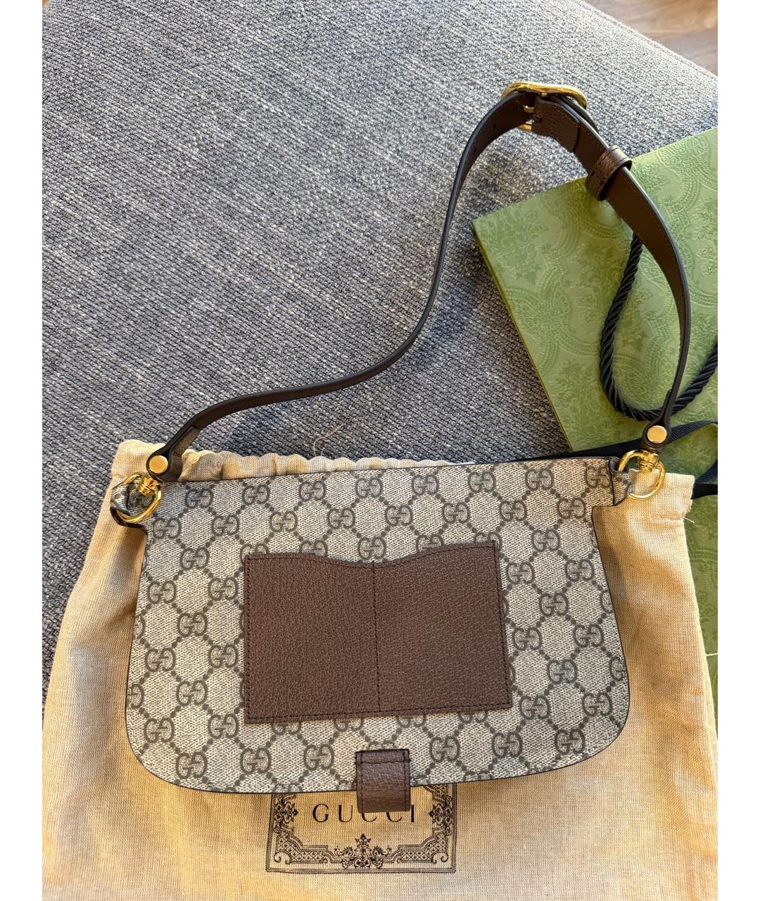 GUCCI Бежевая кожаная поясная сумка, фото 2