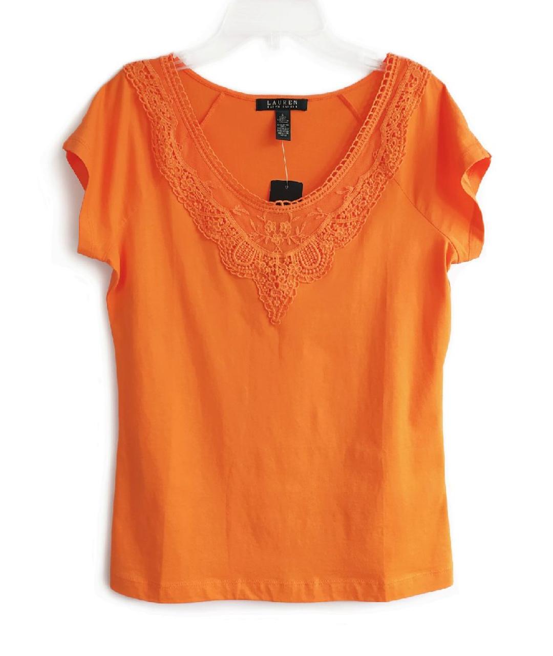 RALPH LAUREN Оранжевая хлопковая футболка, фото 3