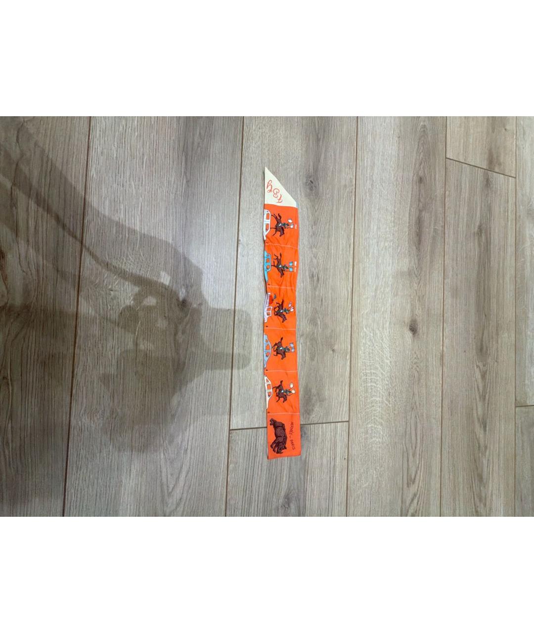 HERMES Оранжевый шелковый платок, фото 5