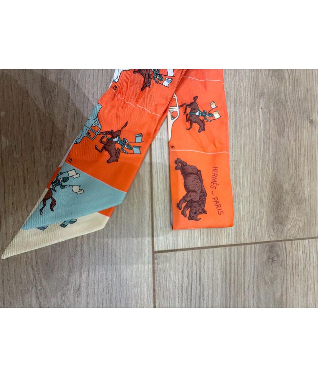 HERMES Оранжевый шелковый платок, фото 3