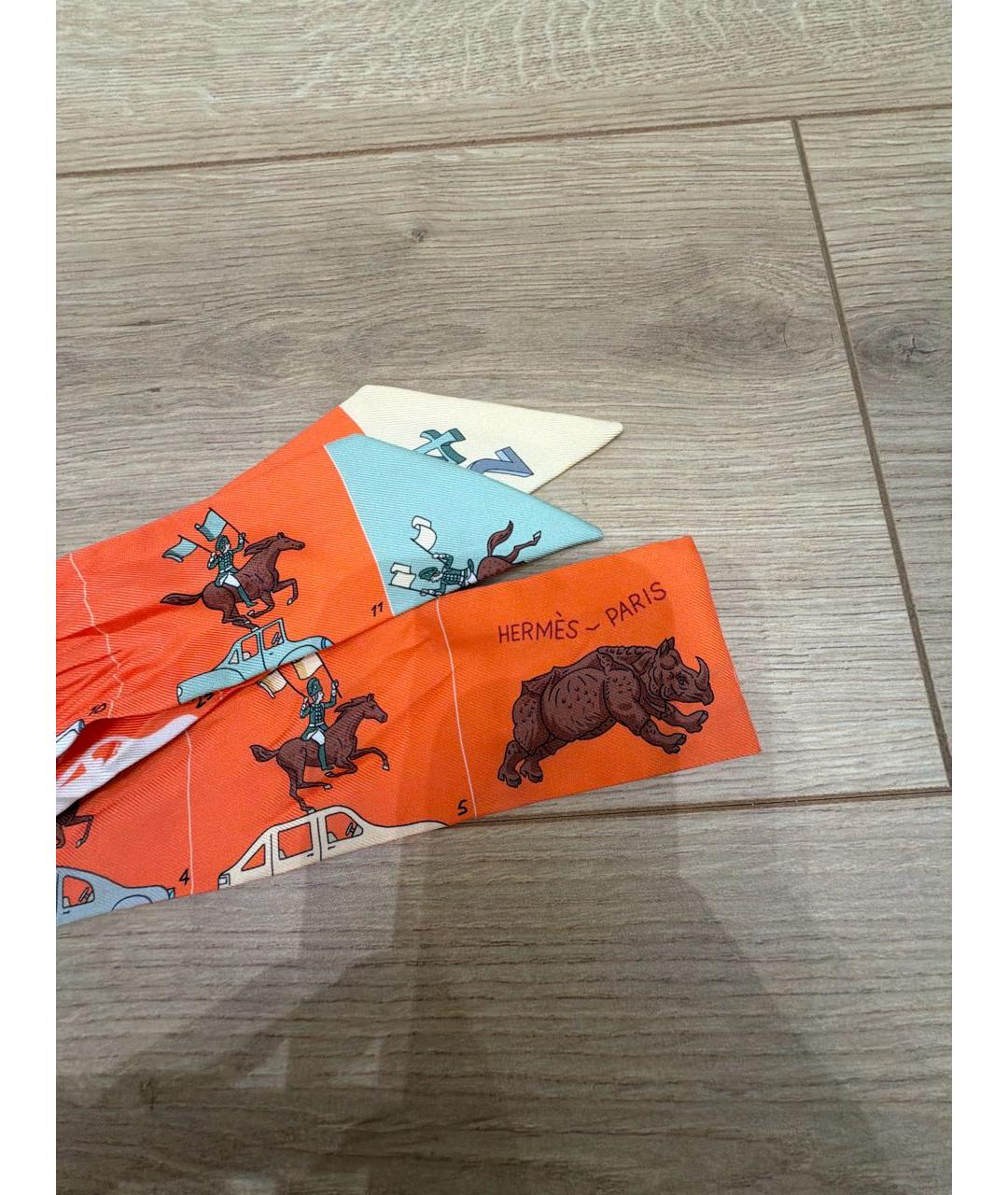 HERMES Оранжевый шелковый платок, фото 4