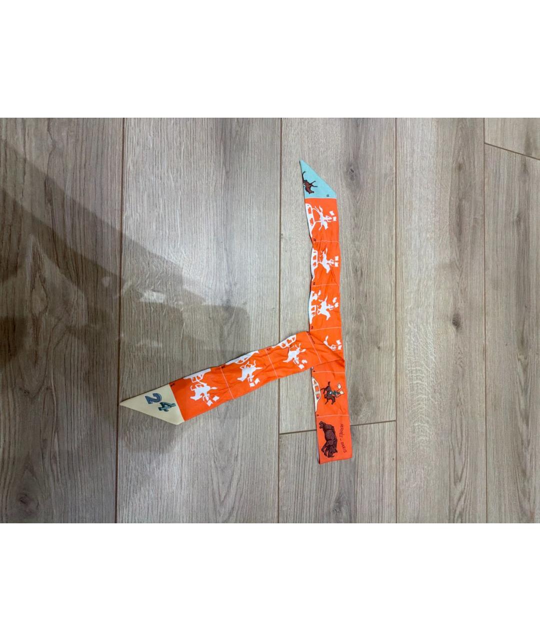 HERMES Оранжевый шелковый платок, фото 2