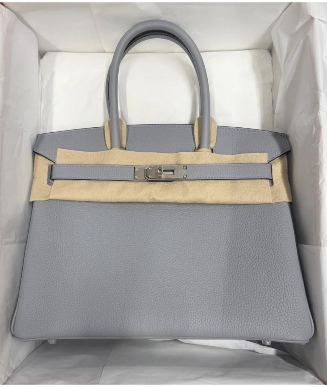 HERMES Серая кожаная сумка с короткими ручками, фото 2