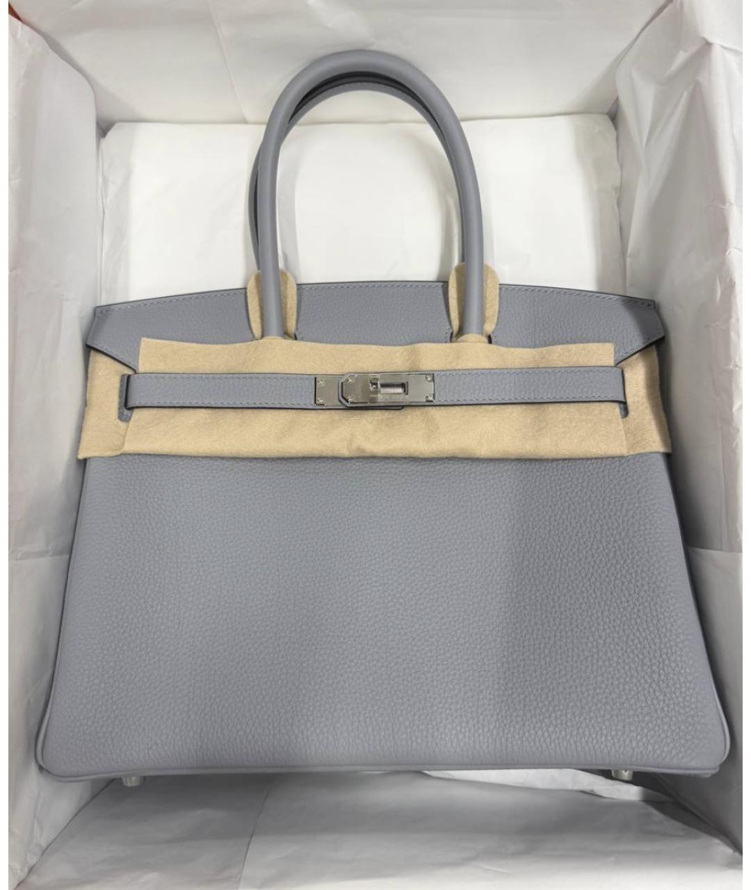 HERMES Серая кожаная сумка с короткими ручками, фото 3