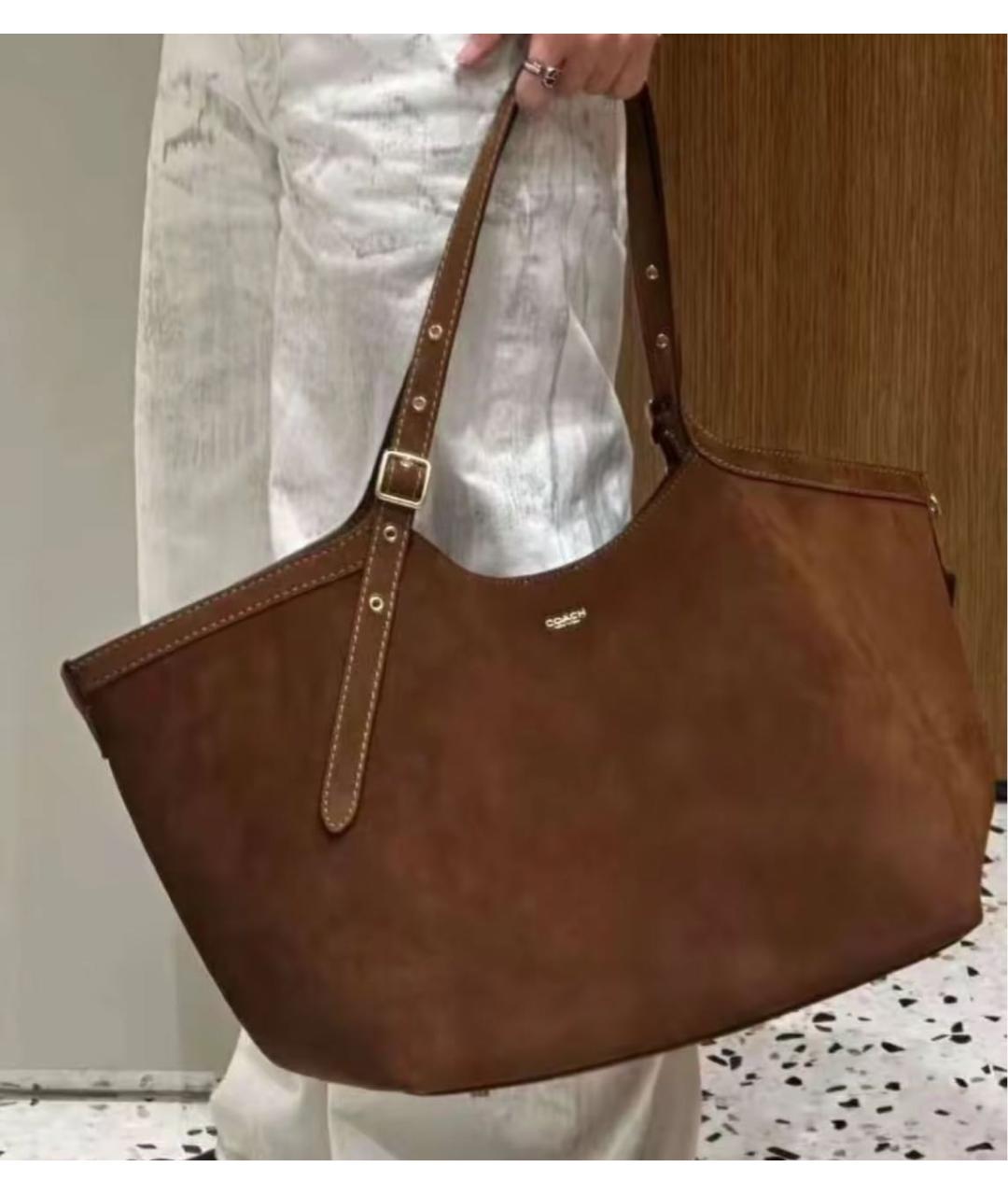 COACH Коричневая замшевая сумка тоут, фото 6