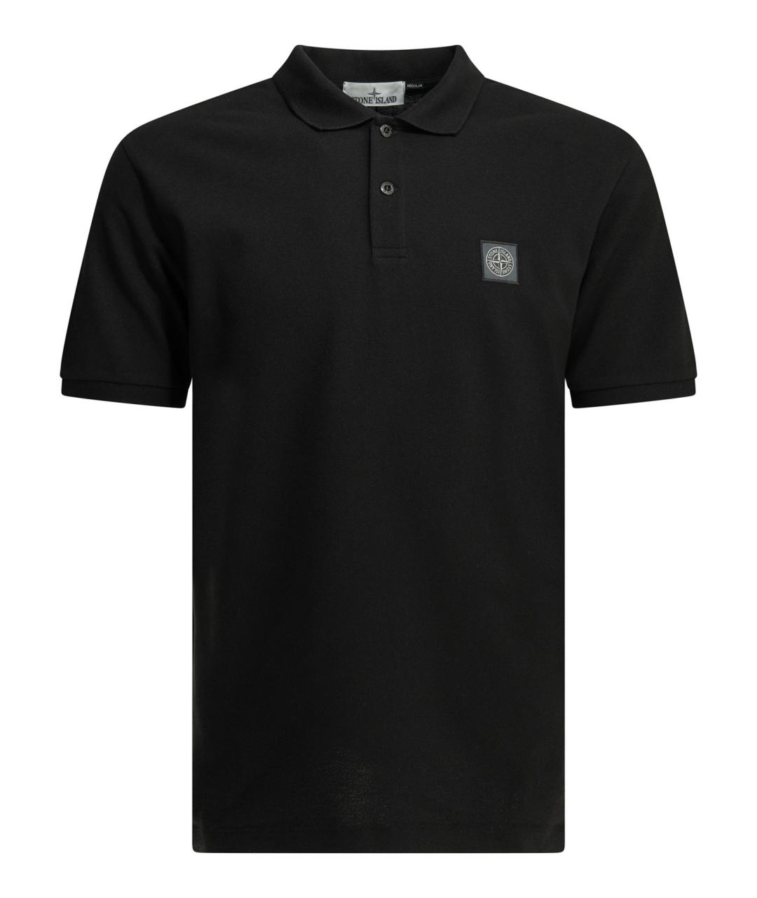 STONE ISLAND Черное хлопковое поло с коротким рукавом, фото 1