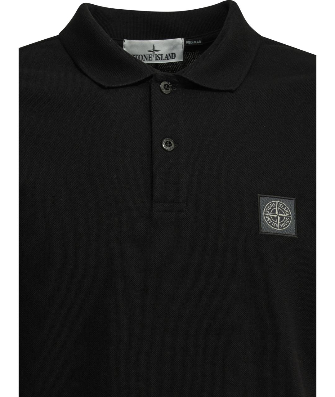 STONE ISLAND Черное хлопковое поло с коротким рукавом, фото 3