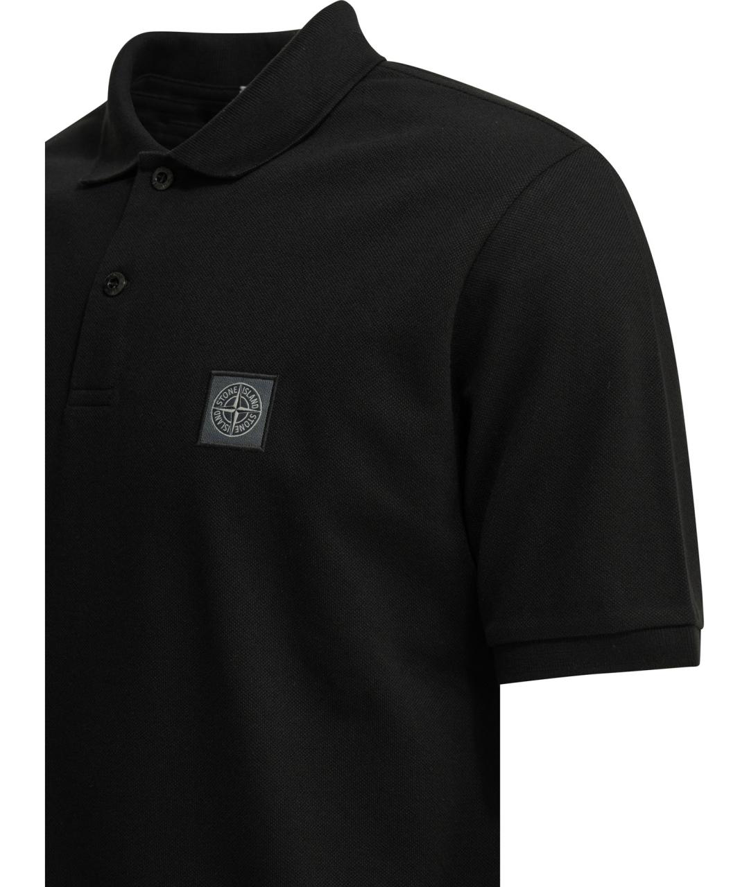 STONE ISLAND Черное хлопковое поло с коротким рукавом, фото 4