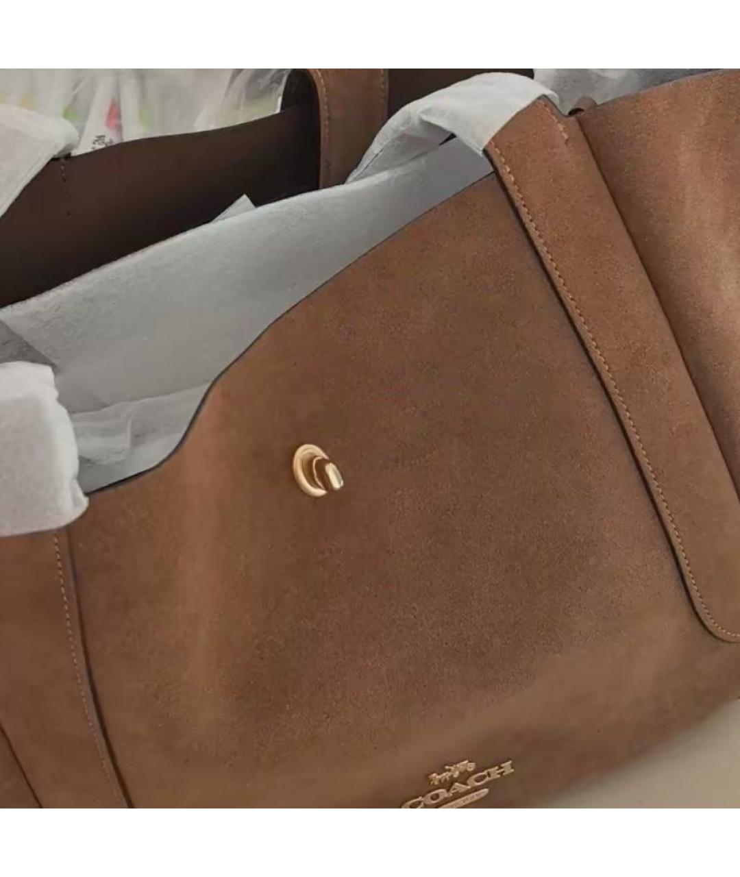 COACH Коричневая замшевая сумка тоут, фото 7