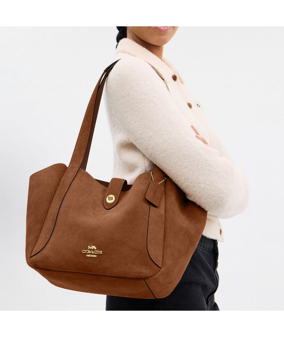 COACH Коричневая замшевая сумка тоут, фото 5