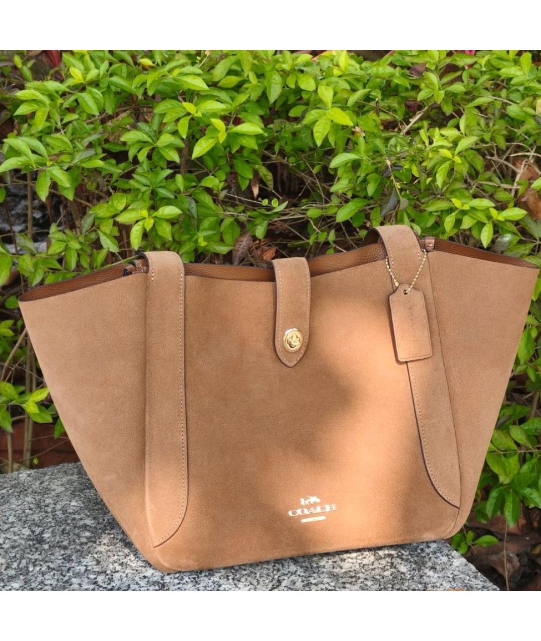 COACH Коричневая замшевая сумка тоут, фото 8