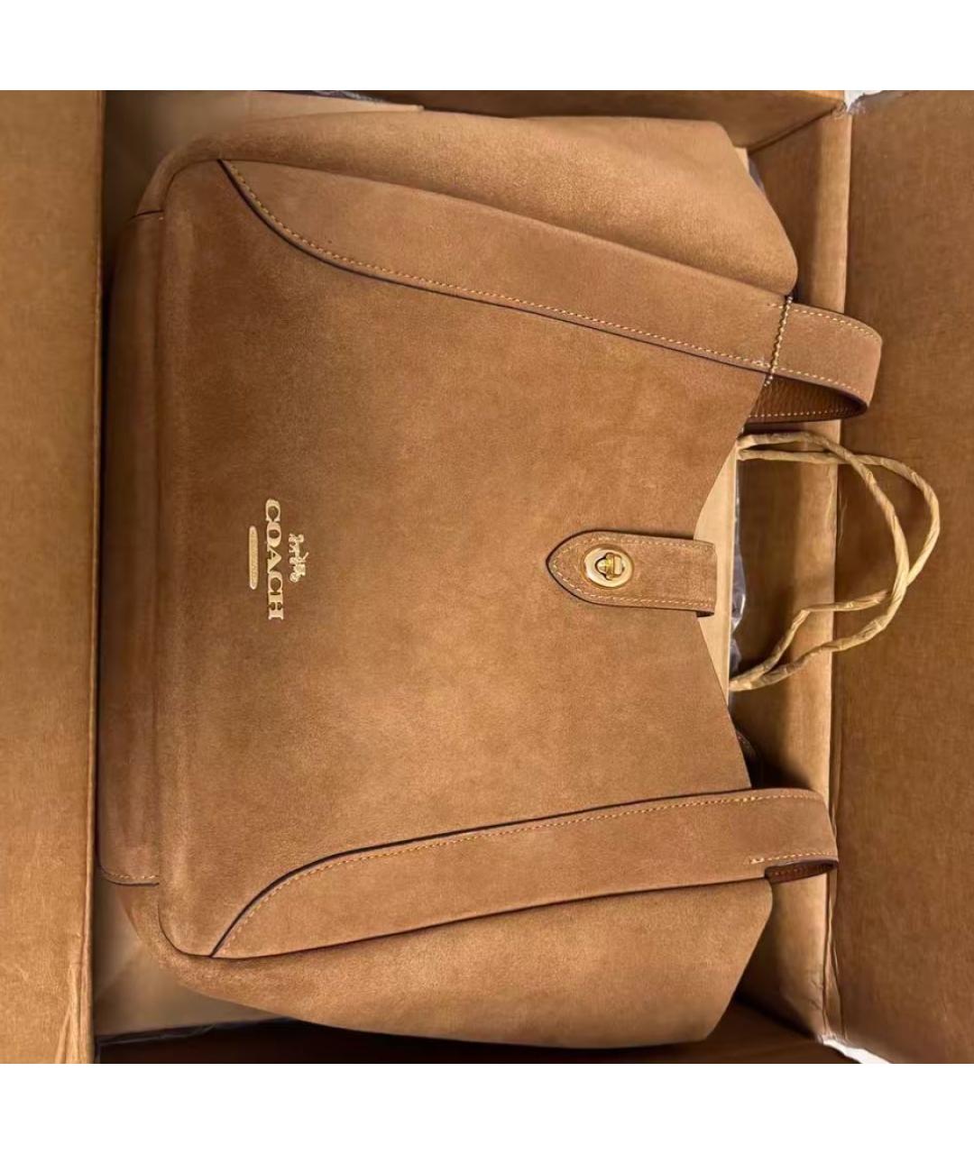 COACH Коричневая замшевая сумка тоут, фото 6