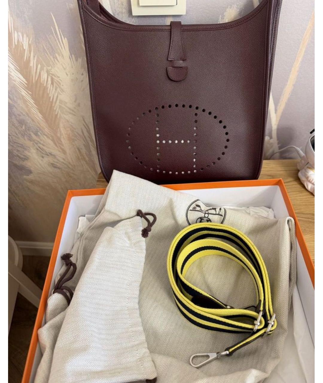 HERMES Бордовая кожаная сумка тоут, фото 8