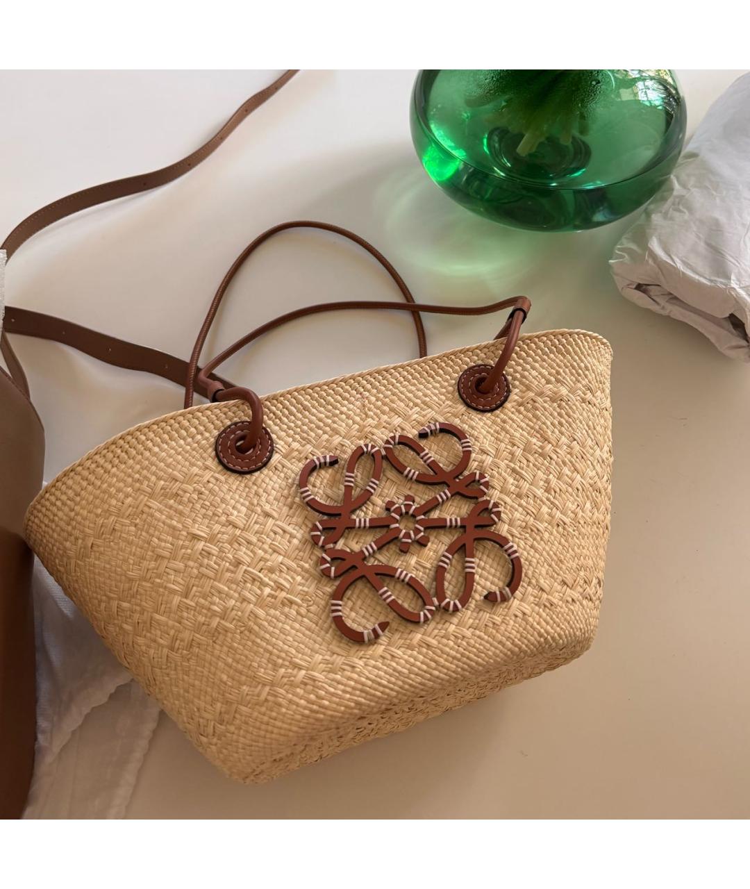 LOEWE Бежевая пелетеная пляжная сумка, фото 4