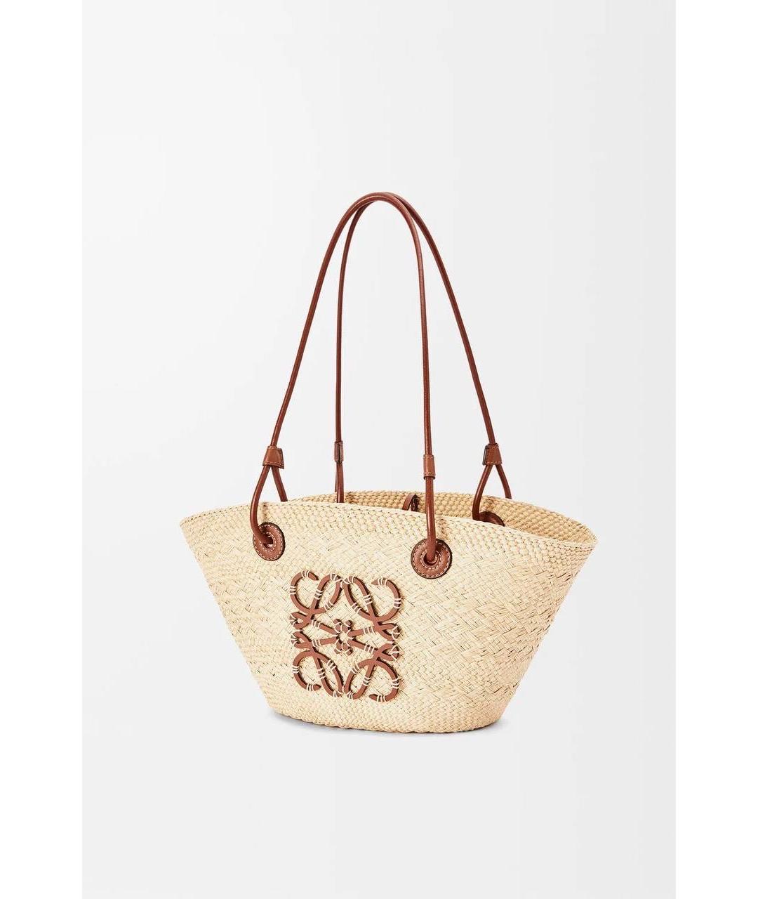 LOEWE Бежевая пелетеная пляжная сумка, фото 8