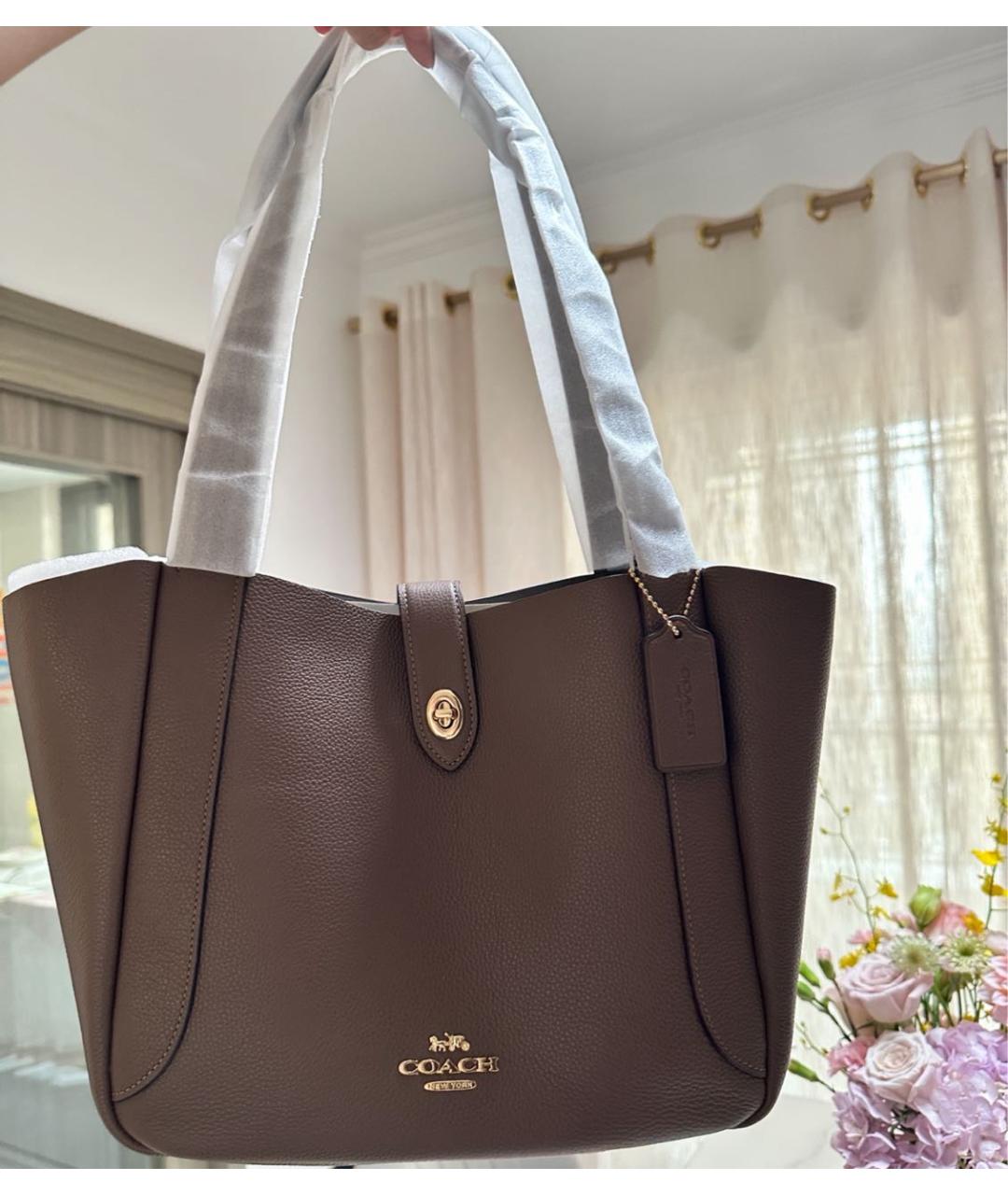 COACH Бежевая кожаная сумка тоут, фото 5