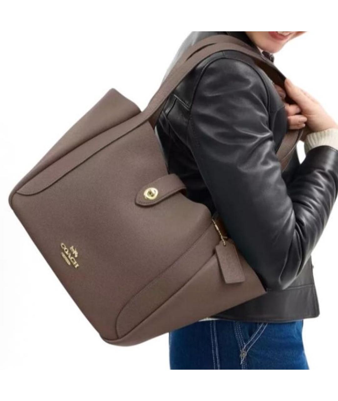 COACH Бежевая кожаная сумка тоут, фото 4