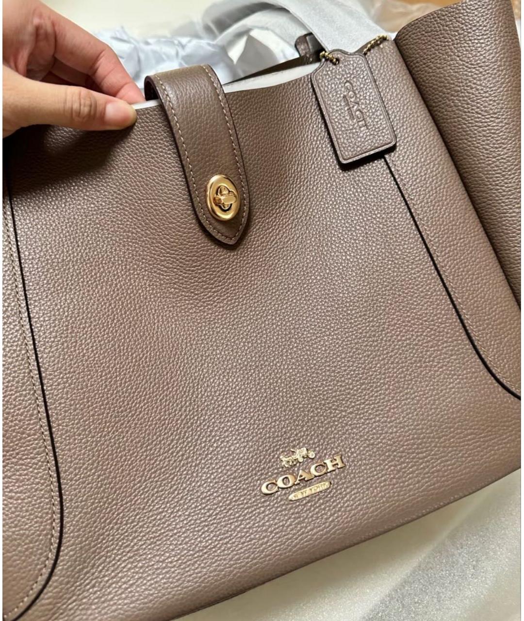 COACH Бежевая кожаная сумка тоут, фото 6
