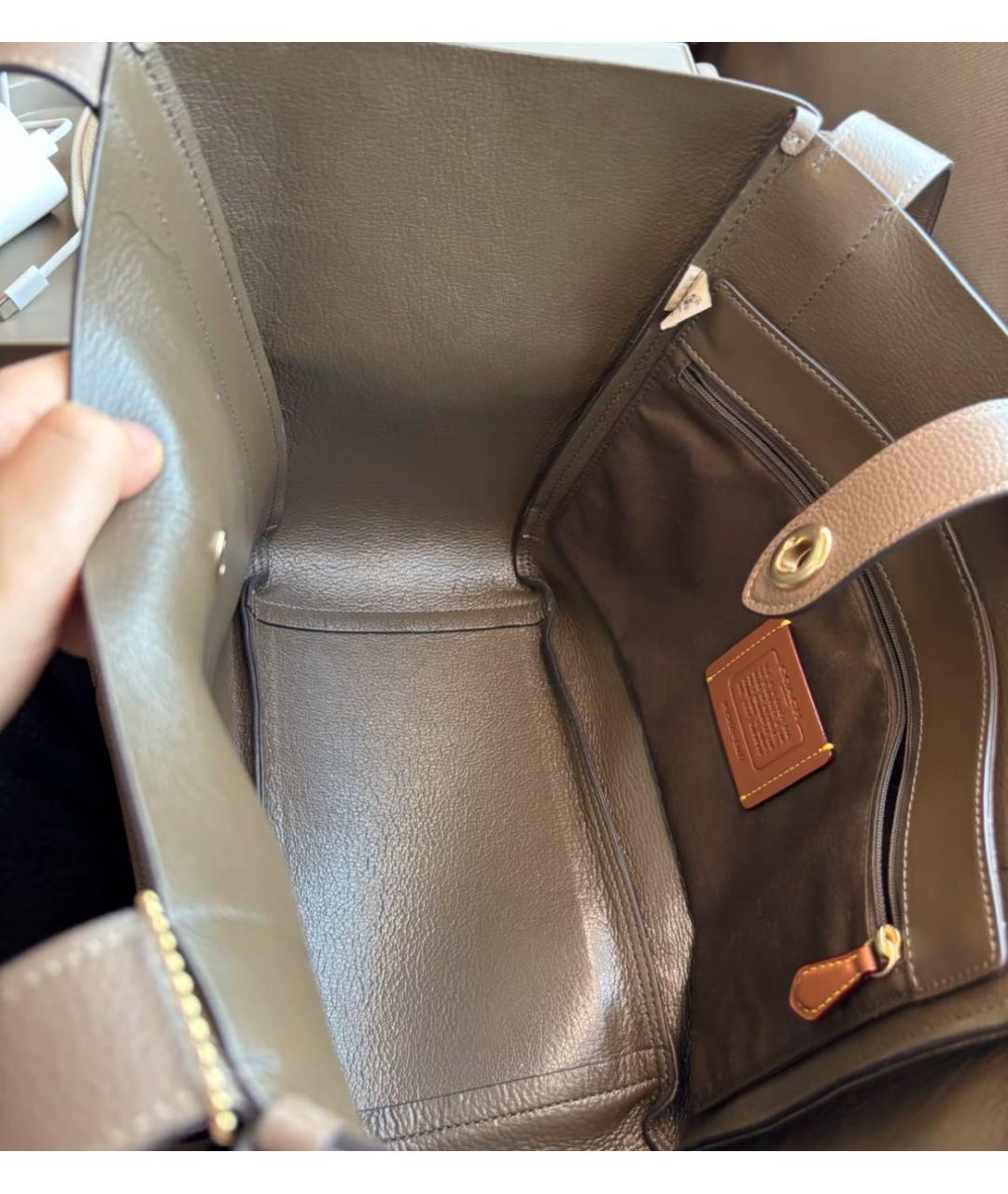 COACH Бежевая кожаная сумка тоут, фото 8