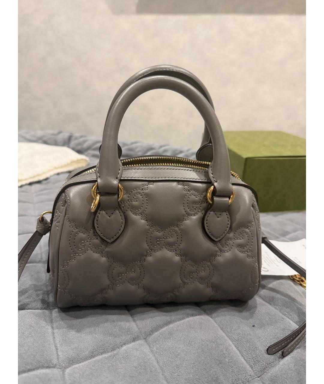 GUCCI Серая кожаная сумка с короткими ручками, фото 3