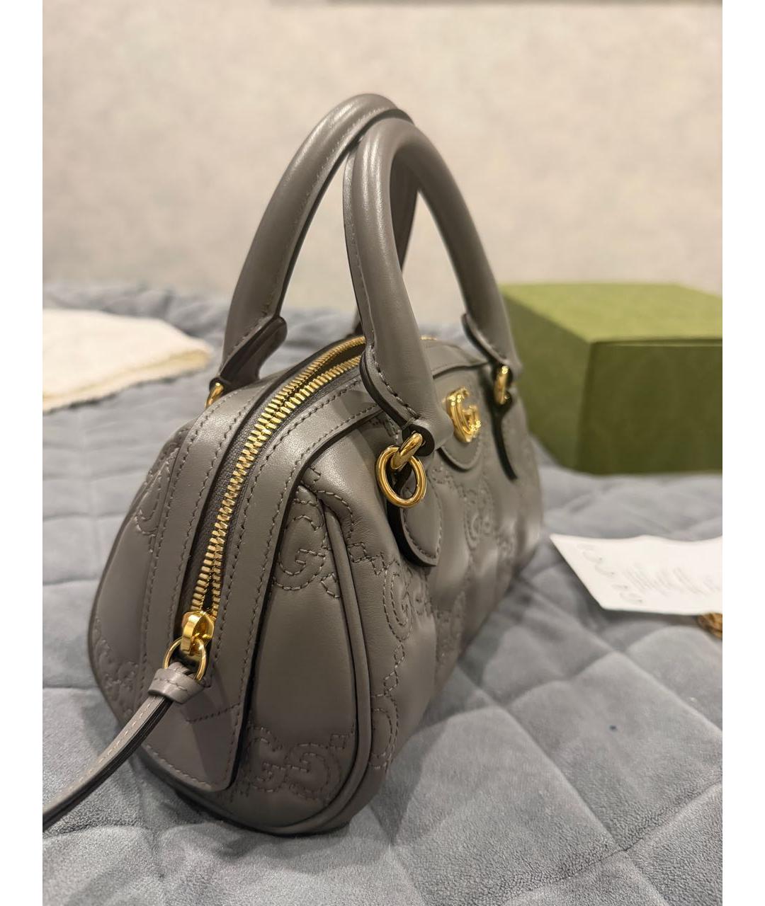 GUCCI Серая кожаная сумка с короткими ручками, фото 2