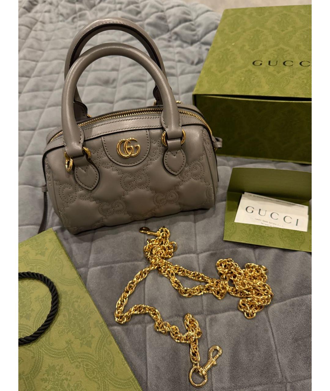 GUCCI Серая кожаная сумка с короткими ручками, фото 6