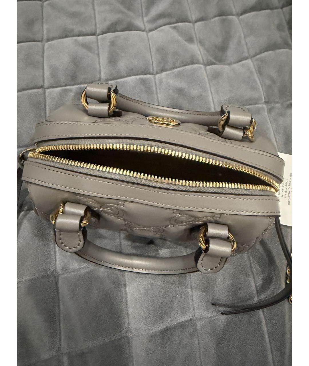 GUCCI Серая кожаная сумка с короткими ручками, фото 4