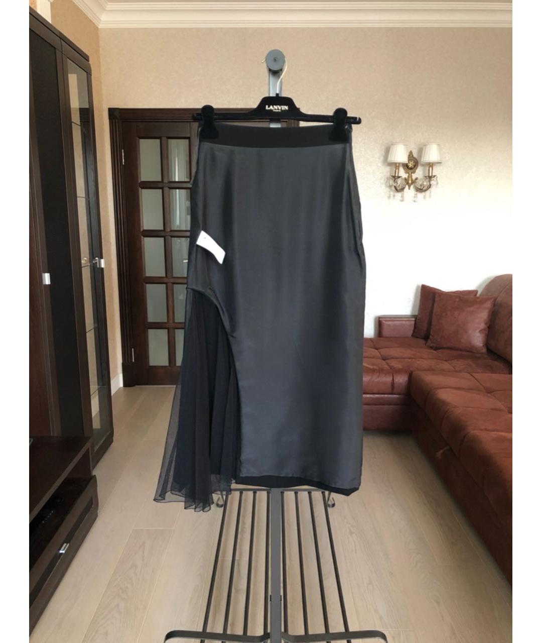 LANVIN Черная шелковая юбка миди, фото 8