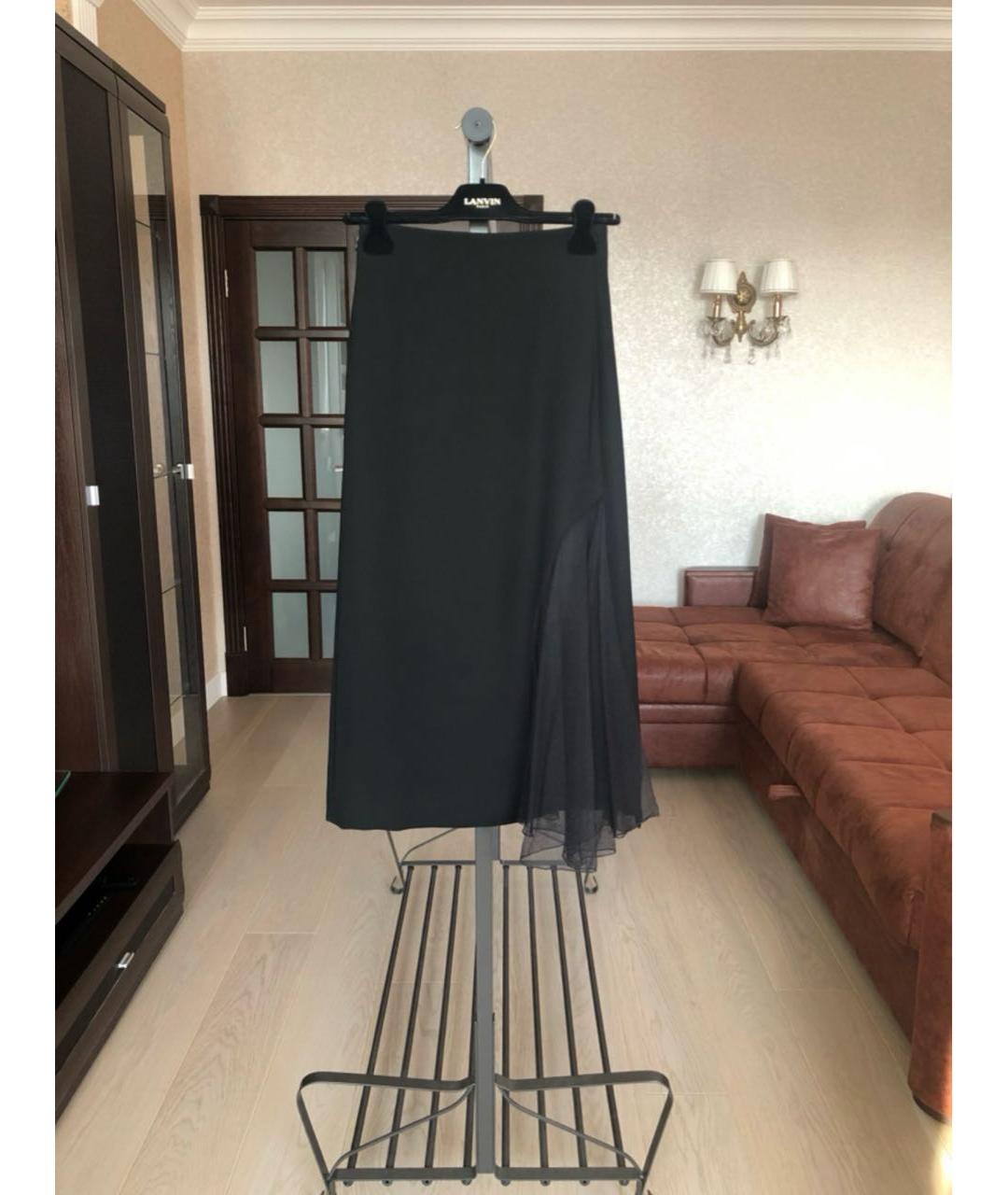 LANVIN Черная шелковая юбка миди, фото 9