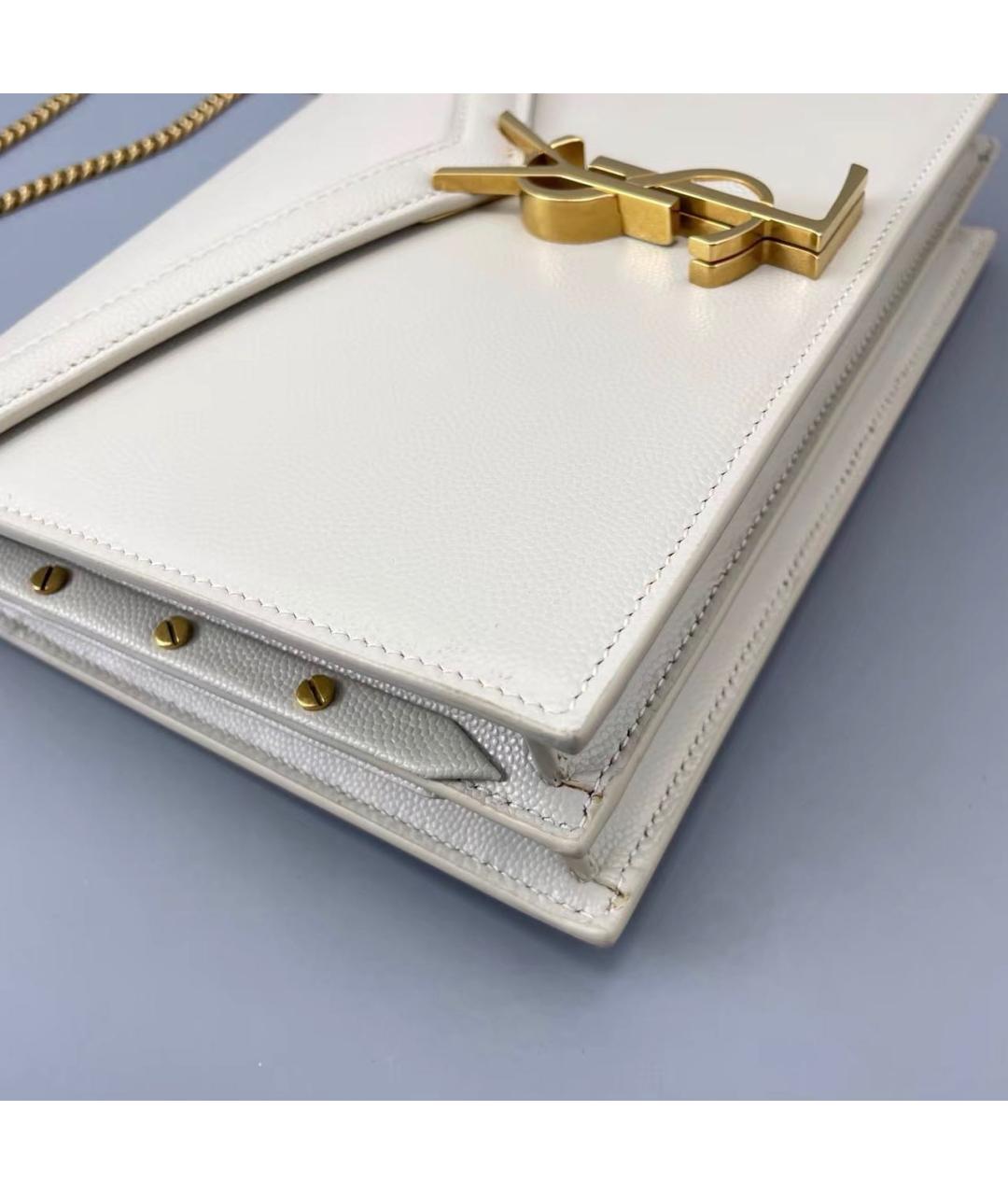 SAINT LAURENT Бежевая кожаная сумка через плечо, фото 5