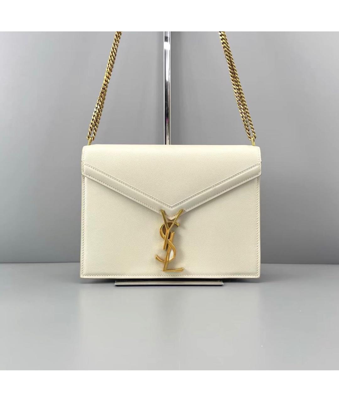SAINT LAURENT Бежевая кожаная сумка через плечо, фото 9