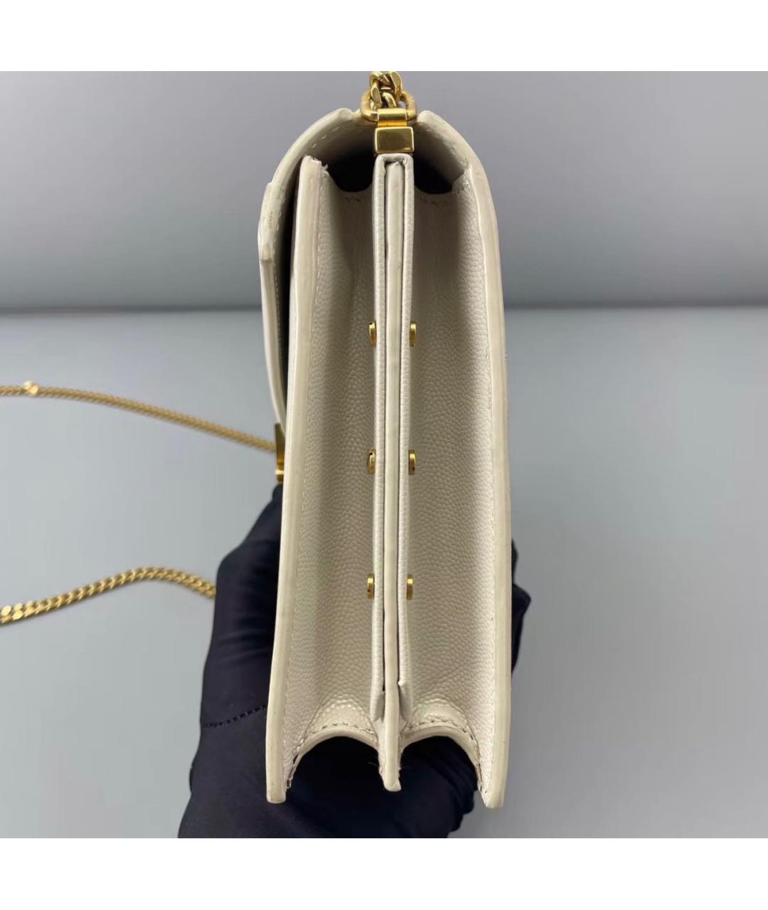 SAINT LAURENT Бежевая кожаная сумка через плечо, фото 3