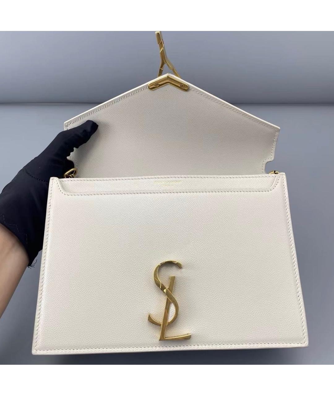 SAINT LAURENT Бежевая кожаная сумка через плечо, фото 7