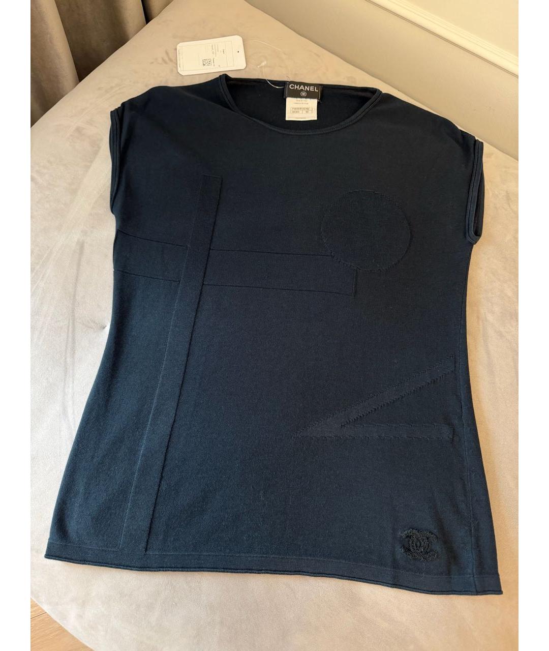 CHANEL Темно-синяя хлопковая футболка, фото 2