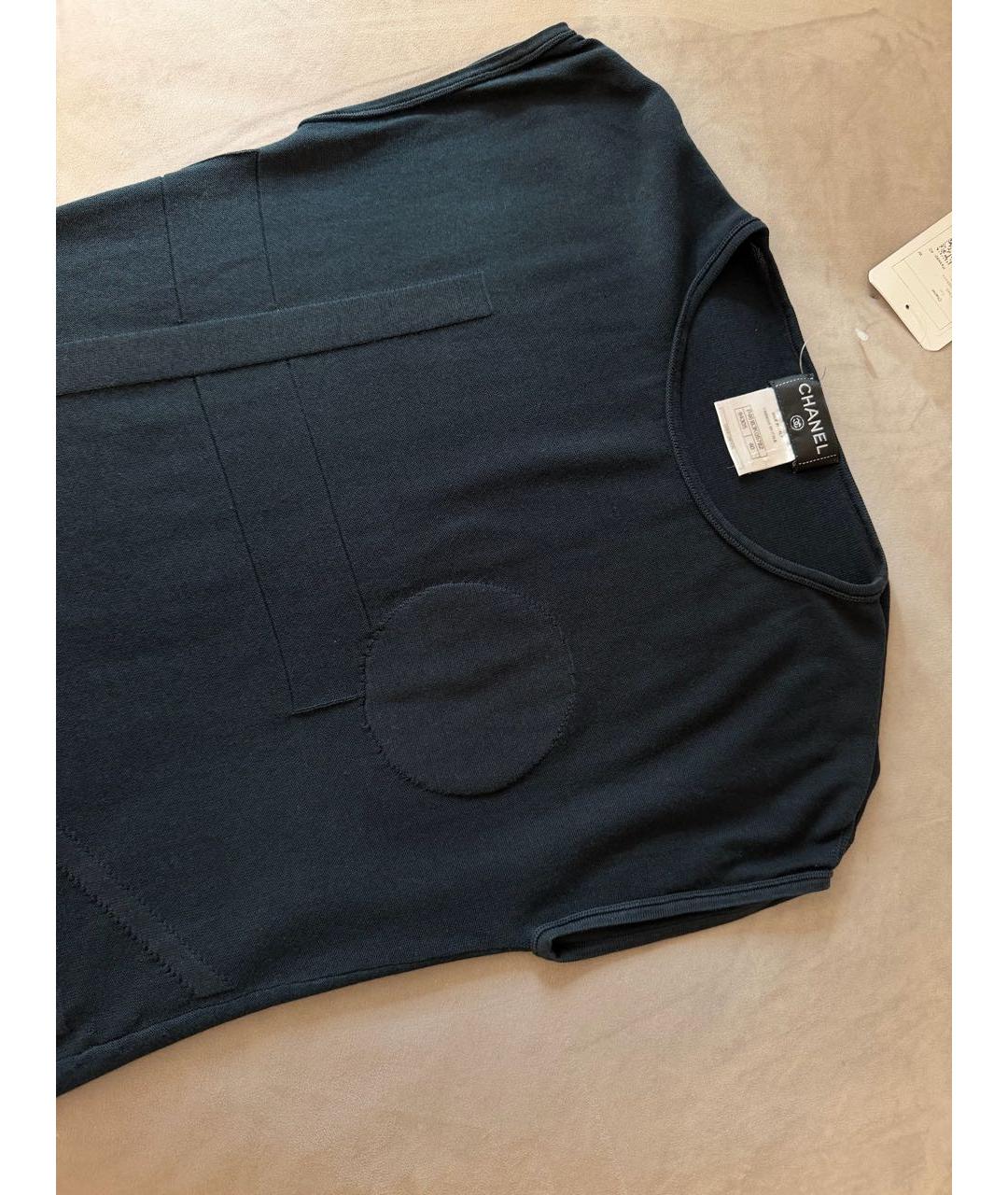 CHANEL Темно-синяя хлопковая футболка, фото 4