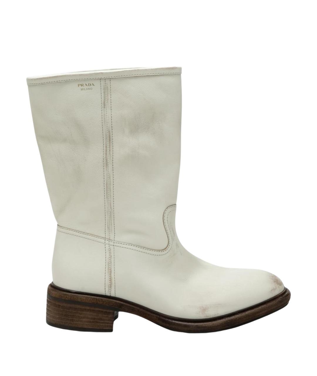PRADA Белые кожаные сапоги, фото 1