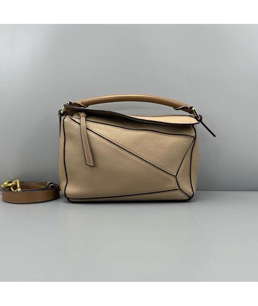 LOEWE Бежевая кожаная сумка с короткими ручками, фото 9