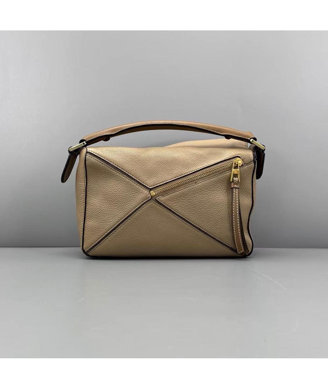 LOEWE Бежевая кожаная сумка с короткими ручками, фото 2