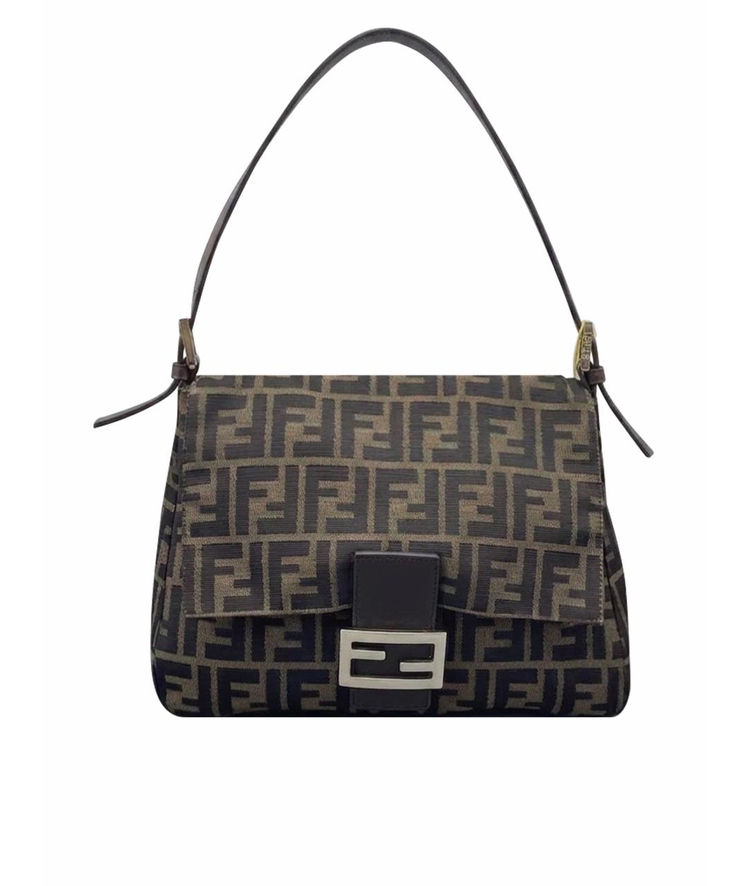 FENDI Коричневая кожаная сумка с короткими ручками, фото 1